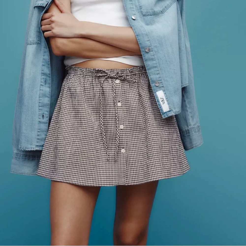 Zara Brown and White Plaid Skirt
